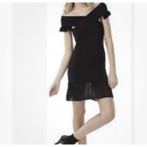 ZAC POSEN FOR TARGET Womens Black Stretch Metallic Mesh Ruffled Knit Dress Sz XS